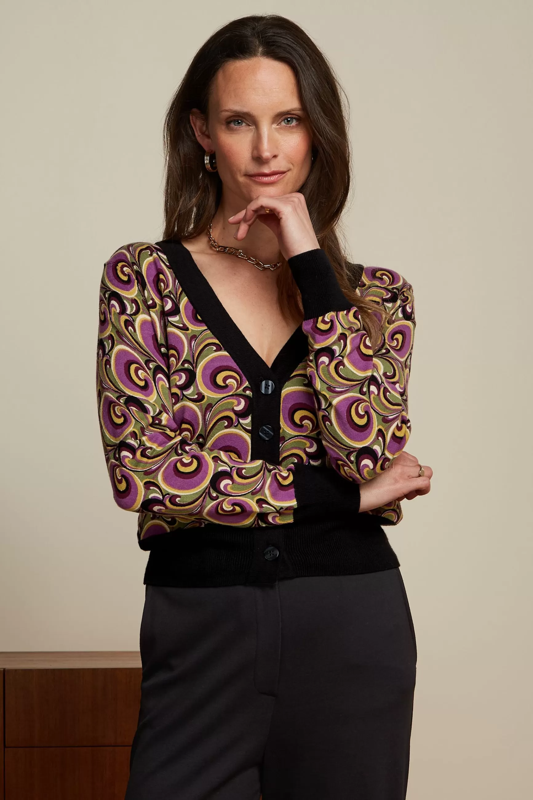 Cardi Deep V Patchouli^King Louie Clearance